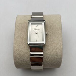 Beauvais Diamond Rectangular Tank Watch Silver 7”L Casual Evening Minimaist